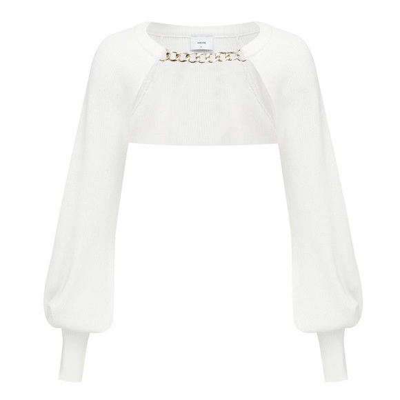 SHEIKE Khloe Cream Knit Chain Link Cropped Cardi Shrug NWT - Picture 8 of 13